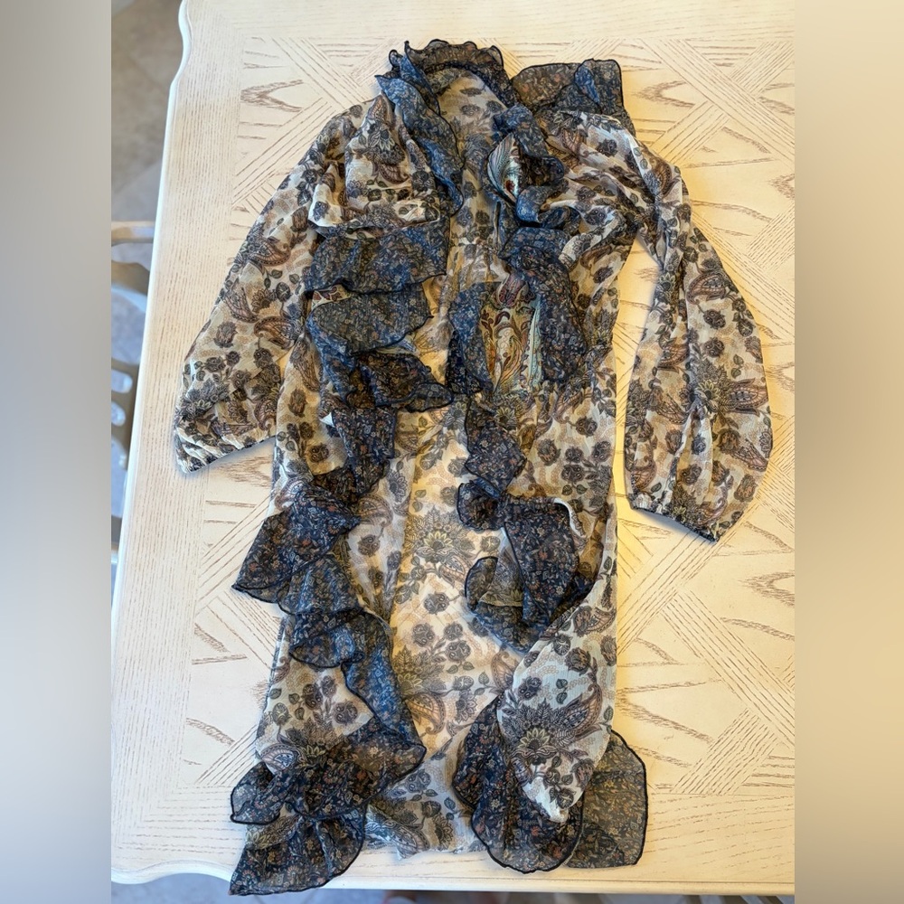 Let Me Be Sheer Femme Maxi Button Down/Paisley Ruffle High Low Top/Anthropologie